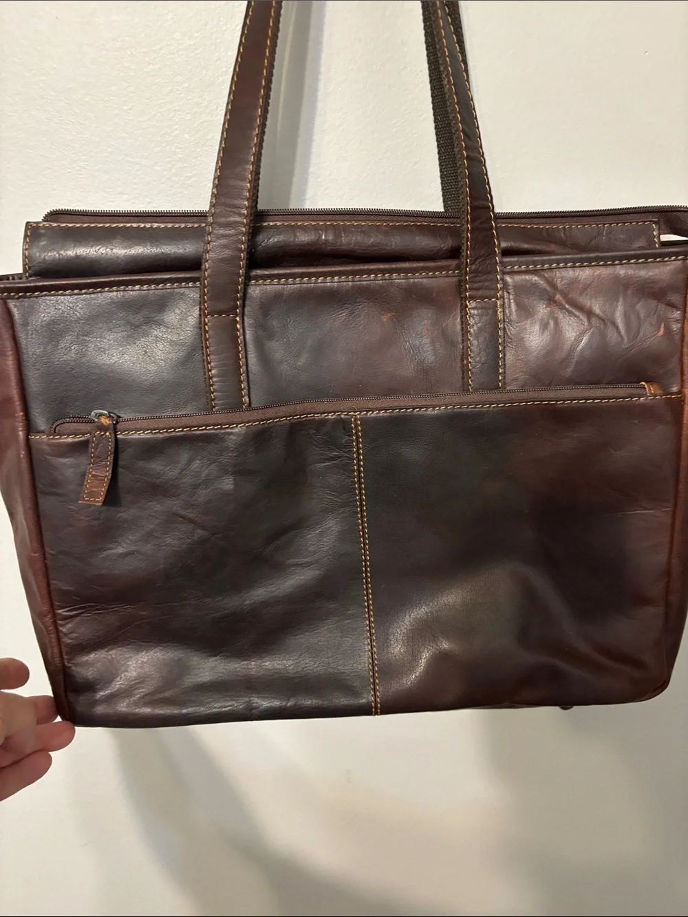 Jack Georges Buffalo Leather business voyage Tote Briefcase - Brown Two-Tone